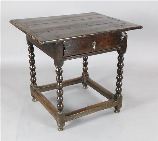 A 17th century oak centre table, W.2ft 9in. D.2ft 3in. H.2ft 6in.